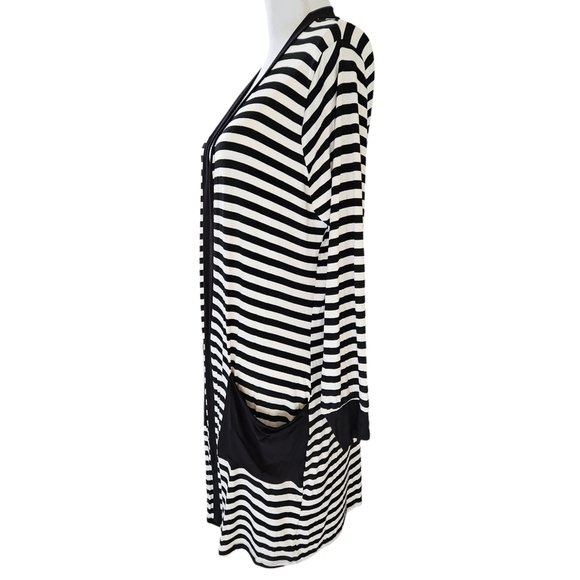 LES AMIS LONG CARDIGAN SZ L BLACK WHITE - Picture 3 of 7